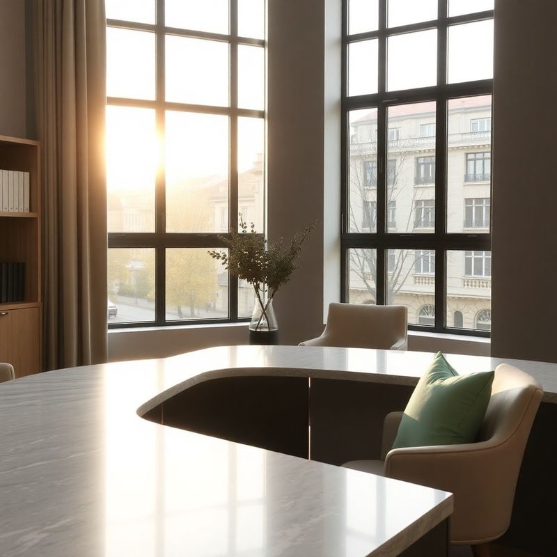 Interior editorial al unui birou de consultanță din București, în nuanțe de piatră și mentă